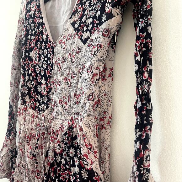 Rebecca Minkoff Flower Print June Dress w/ Bell Sleeve & Tie Waist - Size 0 - Picture 4 of 8
